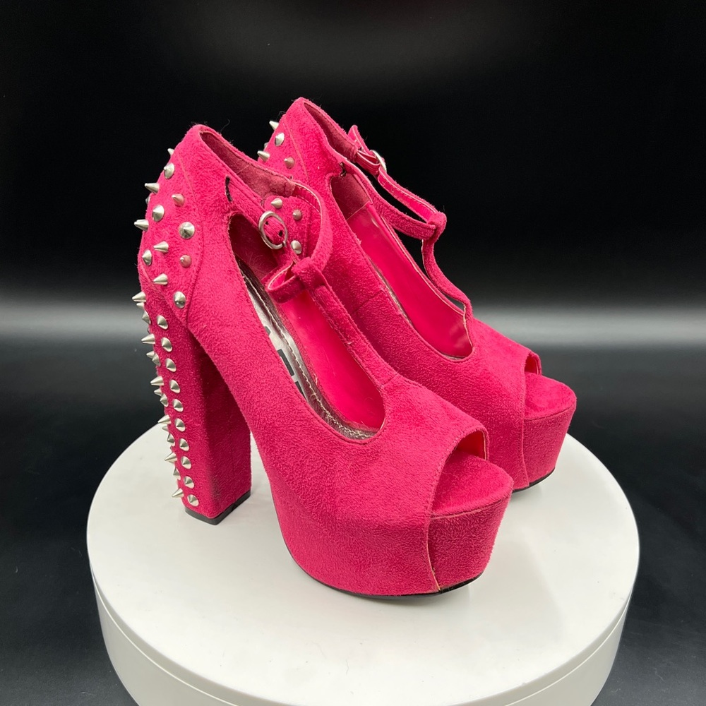 TRAFFIC Hot Pink Studded Platform Heels